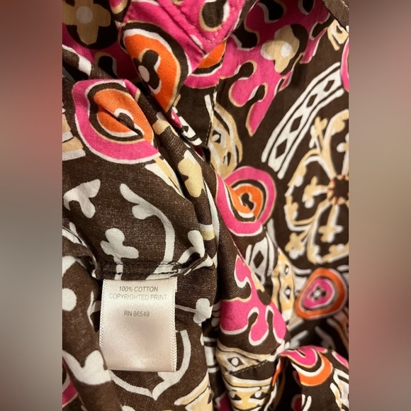 Tommy Bahama Brown/Pink Long Sleeve Button Down Top w/Geometric Pattern; Size 8 - Picture 5 of 8